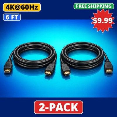 HDMI to HDMI Cable 6FT 4K Set of 2 for HDTV Monitor PS5 PS4 Xbox Blu-ray Player