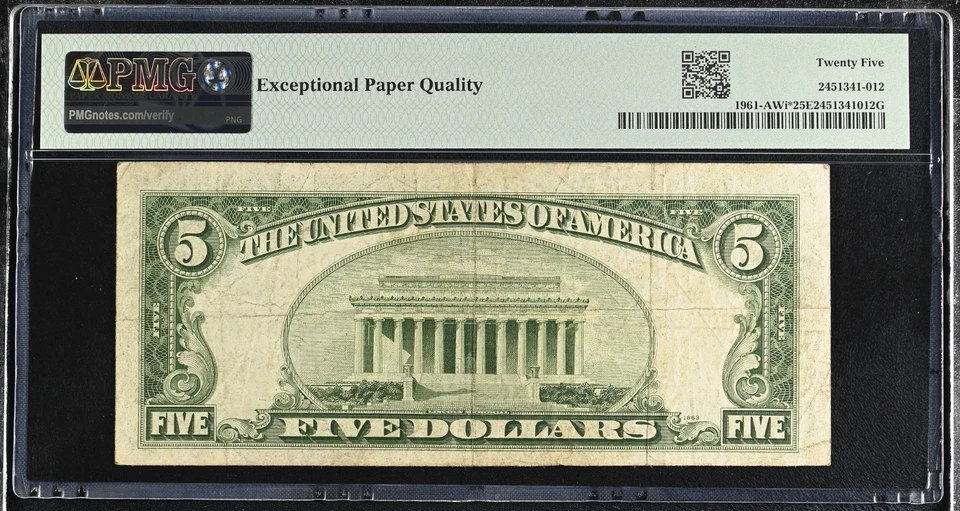 $5 FR 1961-AWi* 1950 Boston Federal Reserve Star Note. PMG 40 Wide 1 Back - Image 2 of 2