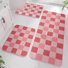 Chenille Bathroom Rugs Sets 3 Pieces Pink, Bath Mat + Contour Mat + U Shaped ...