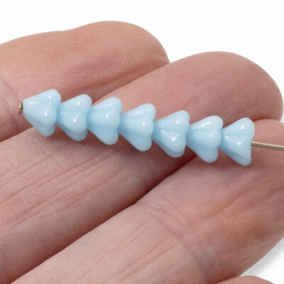 50 Baby Bell Flower Beads - Light Blue - Czech Glass - 4x6mm Opaque Mini Flowers