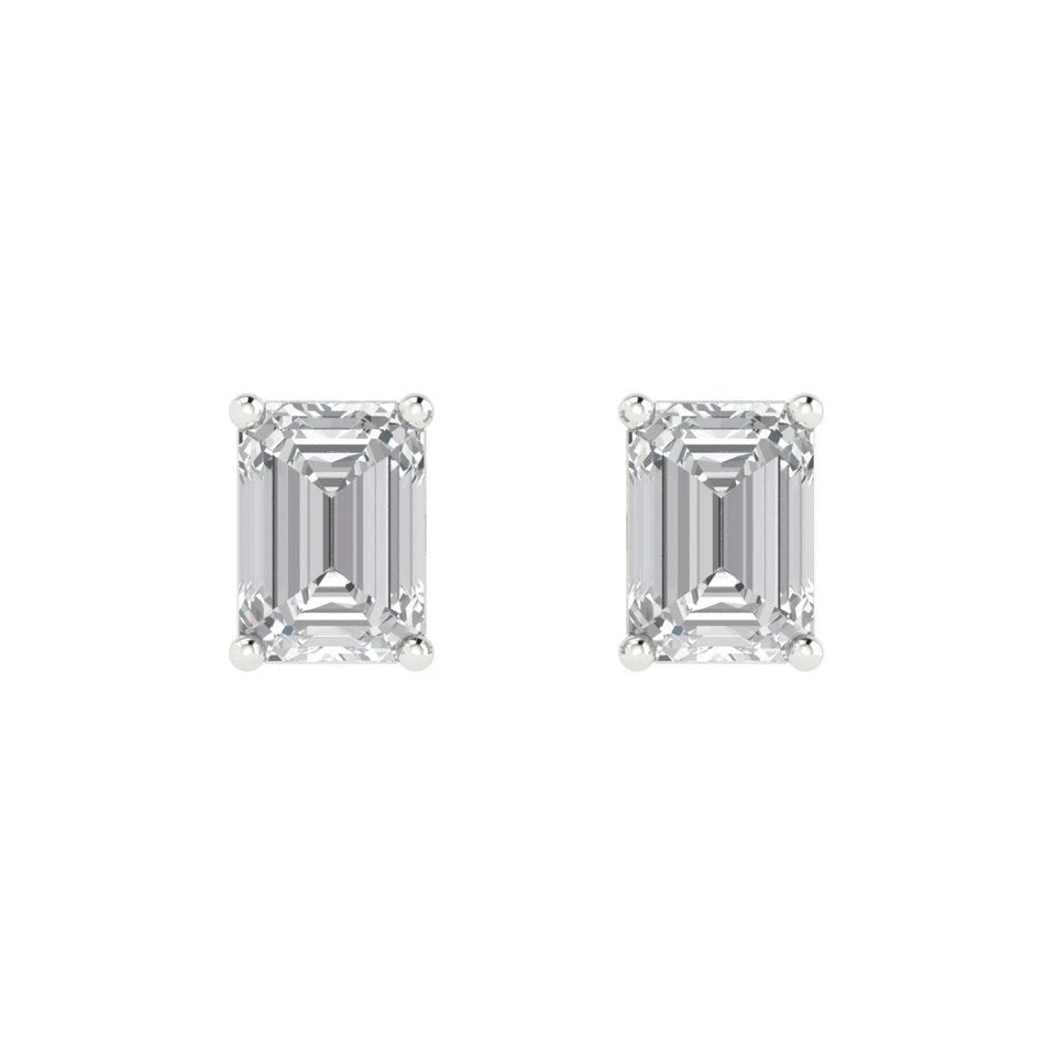 VVS1 Zirconia Diamond Stud Earrings, Push back (2 cttw, 7x5mm, Emerald-Cut) - Image 3 of 4