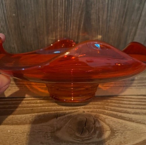 Vintage Viking Glass Bon Bon Bowl Dish Persimmon Amberina 6 inches diameter - Picture 4 of 4
