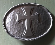 LARGE BEADED OVAL IRON CROSS BELT BUCKLE NEW APPROXIMATELY 4" X 3"