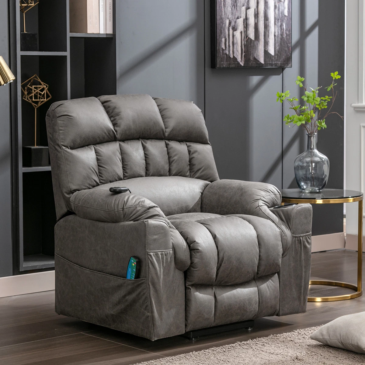 Fabric recliner with 2024 heat and massage