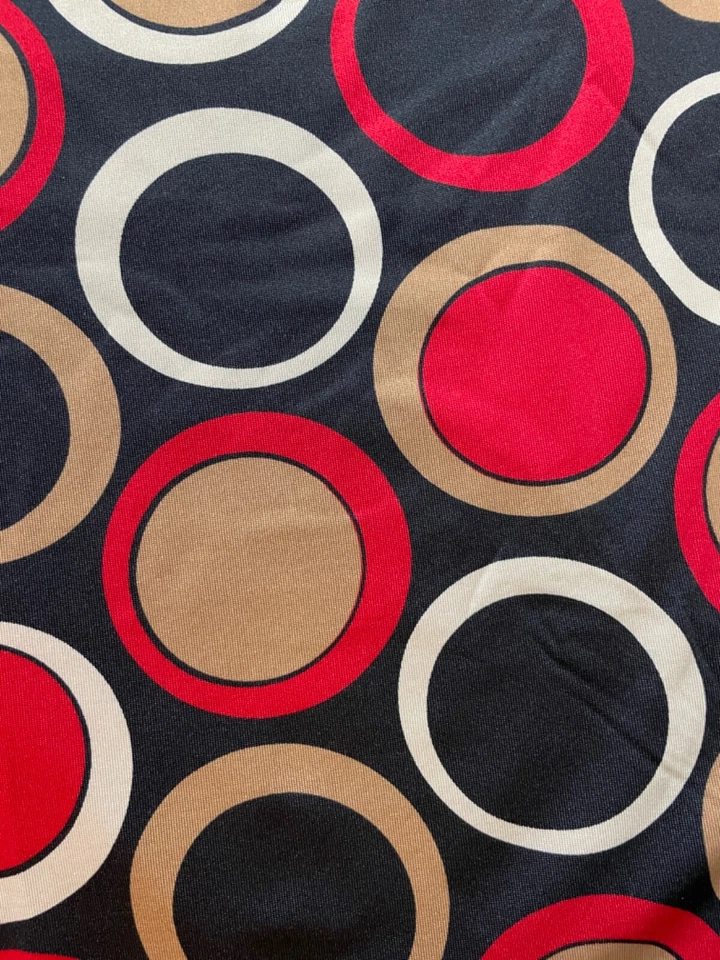 Fabric Lot 2 Yds 8 Ins 58 W Red Black Tan Circles White Knit Apparel - Image 2 of 4