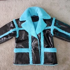 asyou midi borg trimmed pu coat in black and blue size 10