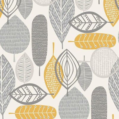 Arthouse Malmo Retro Leaf Grey Ochre Yellow Wallpaper ...