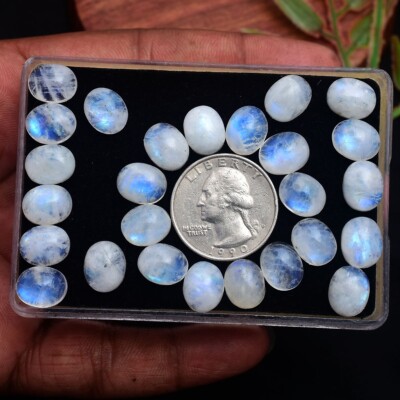 25 Stück Natürlich Blau Feuer Mondstein 11mm 9mm Unbehandelt Oval Cabochon