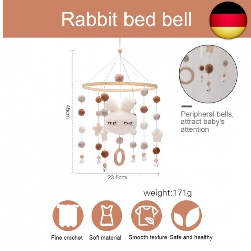 Promise Babe Mobile Baby Kaninchen Holz mit Filzbällen Kinderzimmer Hängende B - Bild 6 von 7