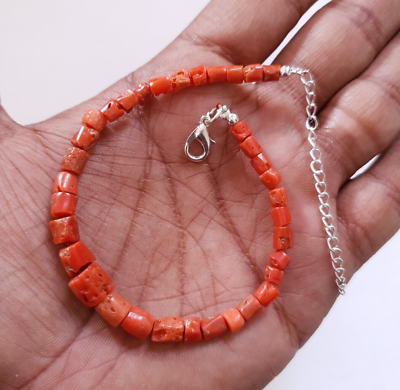 Bracelet En Perles De Corail Naturel D'Italie - Fait Main, Réglable - 7 Pouces, Environ 25 Carats