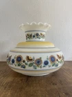 Vtg Milk Glass Lamp Shade Large Hurricane Hand Painted Flowers