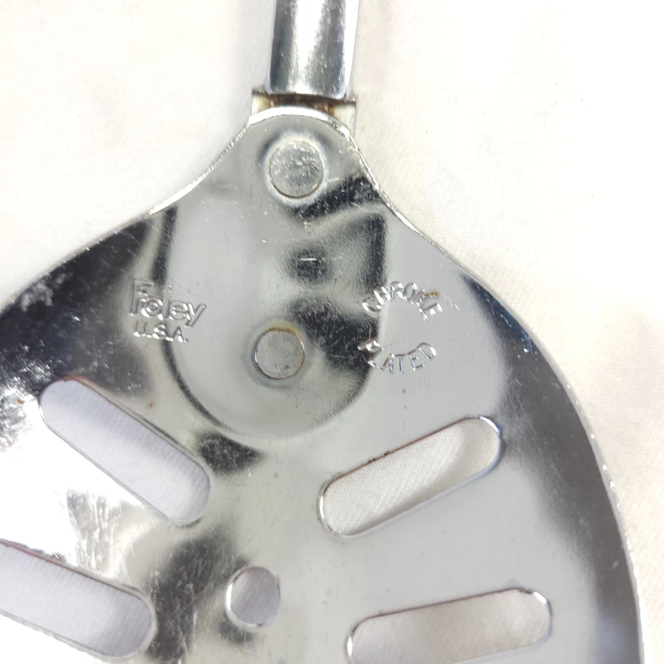 Foley Utensil Chrome Slotted Spoon Serving Strainer Wood Handle USA - Image 3 of 4