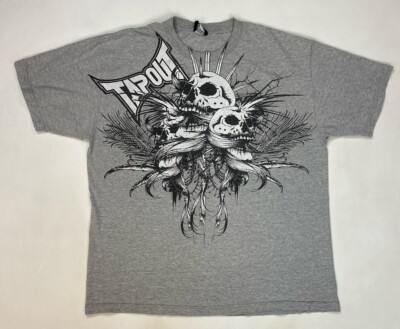 VINTAGE Tapout Skull Graphic T-shirt Men XL Gray Short Sleeve USA