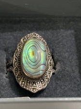 VTG Sterling Silver Abalone and Marcasite Ring Size 8 3/4