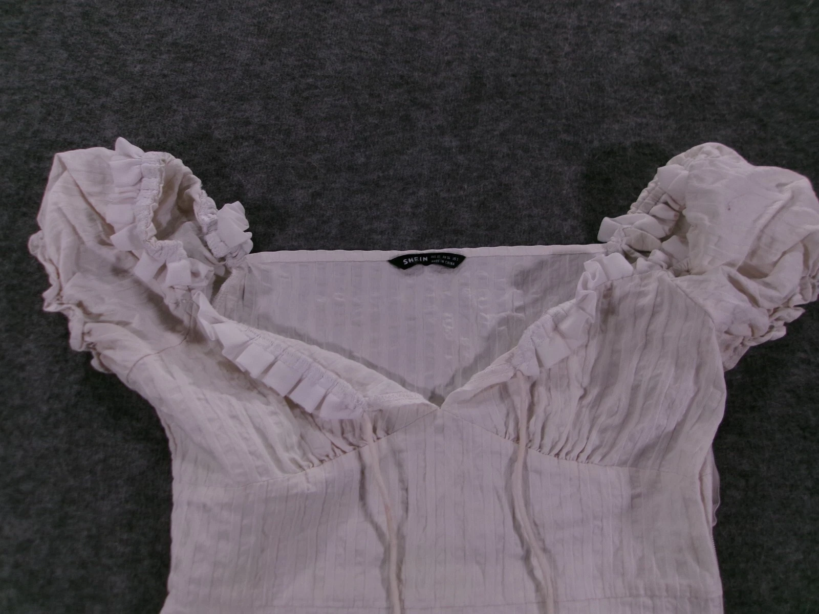 OFF WHITE Abito shein donna extra small bianco sporco cravatta davanti contadino rein fiera Lagenlook