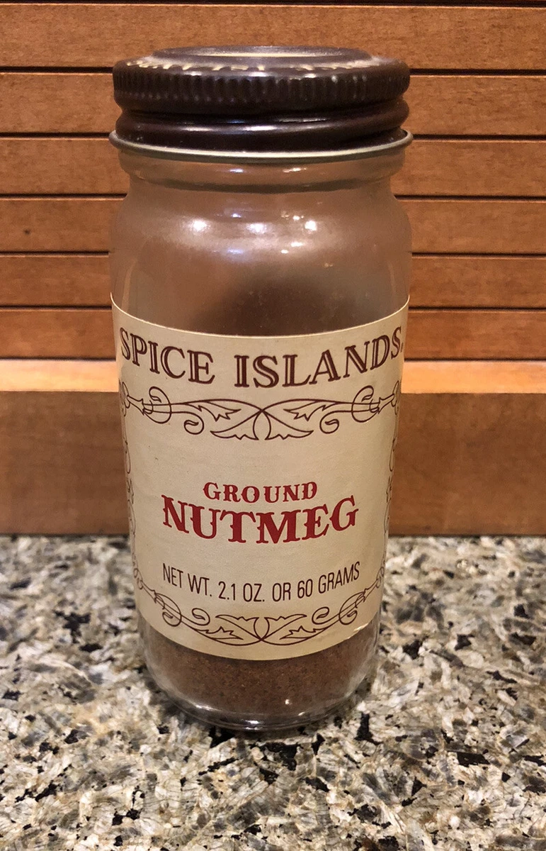 Vintage Spice Islands GROUND NUTMEG Glass Bottle w/ Brown Metal Lid | eBay