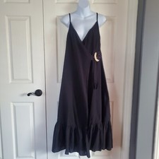 Asos Wrap Sleeveless Peasant Black Dress With Attached Belt Size 8