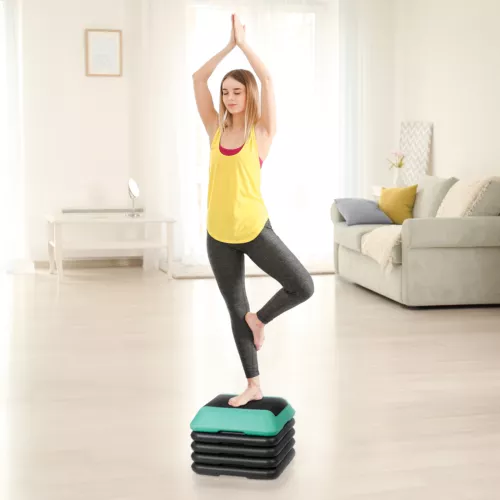 Adjustable Aerobic Step Platform Non-slip with 4 Risers Home Gym Grey/Green - Picture 18 of 21