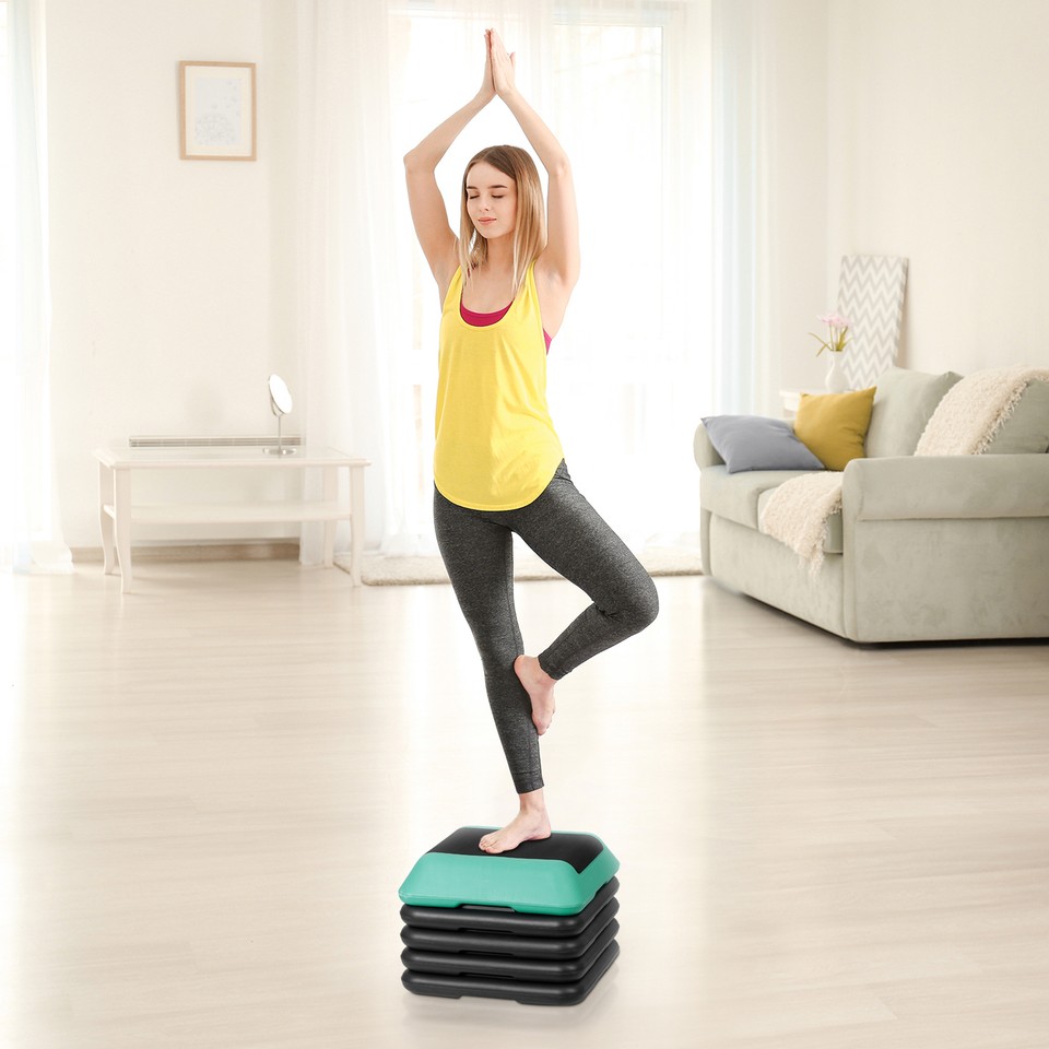 Aerobic Step Platform w/ 4''-12'' Adjustable Height Risers Home Gym ...