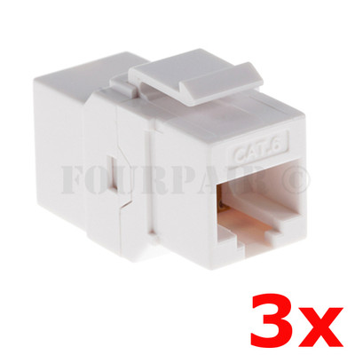 3 Pack - CAT6 Inline Coupler Keystone RJ45 Female Snap-In Jack Insert - White