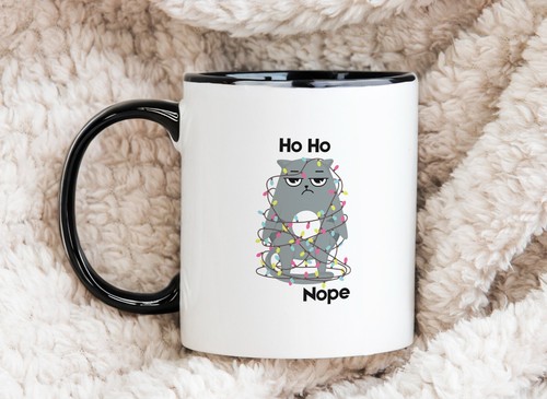 Grumpy Cat Novelty Mug Gift Coffee Cup Christmas Ho Ho Nope - Picture 6 of 6