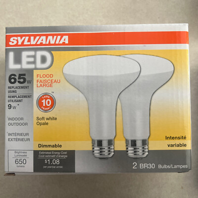 Sylvania LED 65 W Equiv Dimmable Soft White BR30 Flood Light Bulbs 2 PACK NEW 