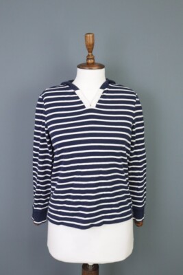 Saint James Blue V-Neck Striped Knit Sweater