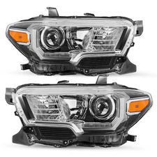 For 2016-2022 Toyota Tacoma w/ LED DRL Chrome Halogen Headlights Headlamps Pair