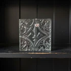 Blenko Art Glass Fleur De Lis Paperweight Bookend Crystal Clear Block Vintage