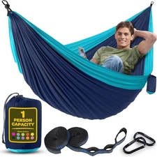 Durable Hammock 400 lb Capacity, Nylon Camping Medium, Blue & Light 