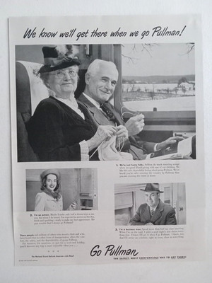 1949 Pullman Company Print Ad Railroad Train Cars  Go Pullman! Grandma Knitting