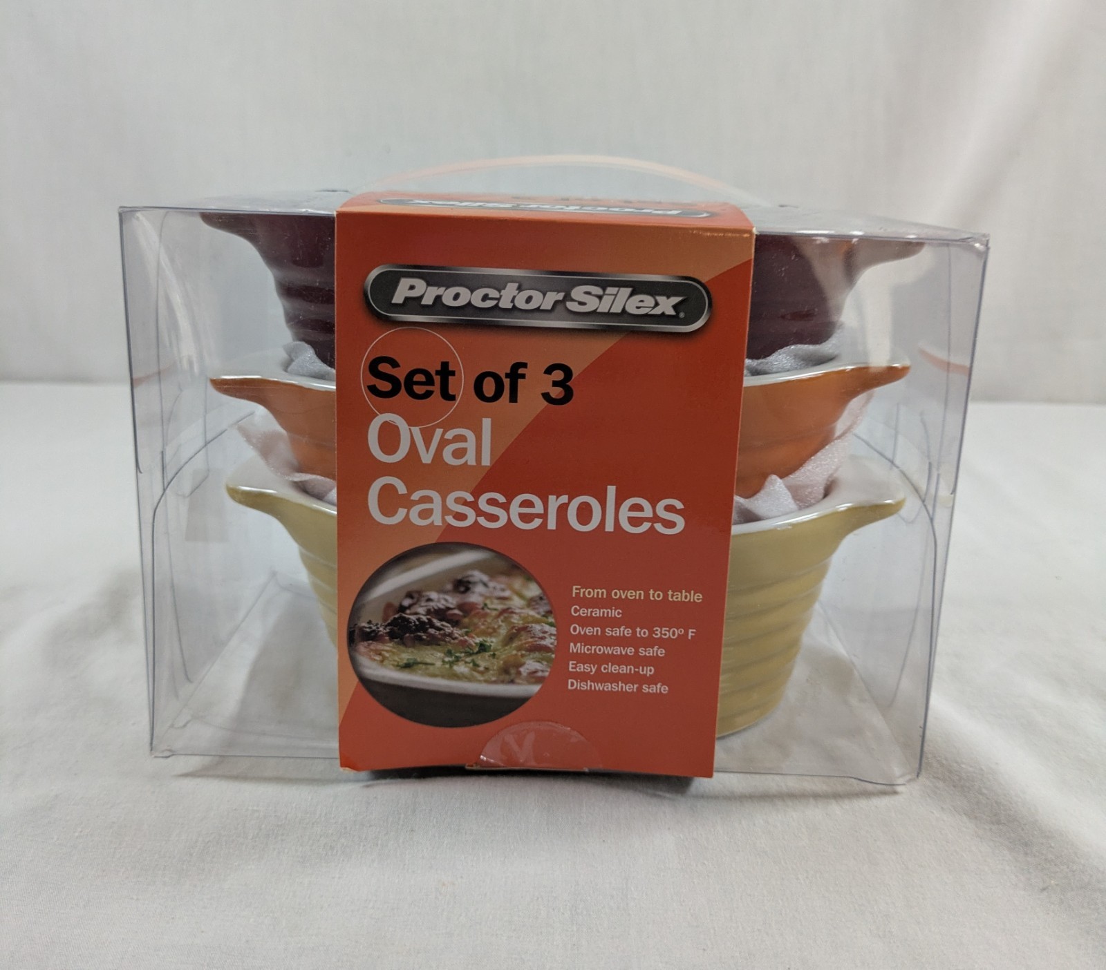 Proctor and Silex Set of 3 Oval Individual Serving Ceramic Casserole Dishes Oven