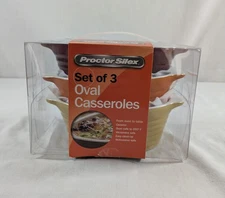 Proctor and Silex Set of 3 Oval Individual Serving Ceramic Casserole Dishes Oven
