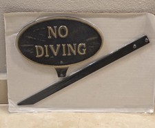 Oval No Diving Sign with Lawn Stake 6"x 9-3/4" Cast Metal