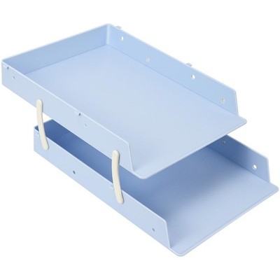 A4 Paper Tray, 2 Tier Stackable Letter File Tray Organizer, Blue