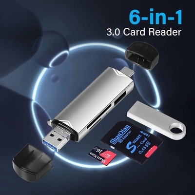 6 in 1 USB 3.0 Card Reader Type-C TF SD Flash Drive Adapter for Laptop PC Phone