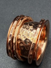 925 Sterling Silver Copper Tone Hammered Wide Band Ring w/ Moving Rings Size 7.5