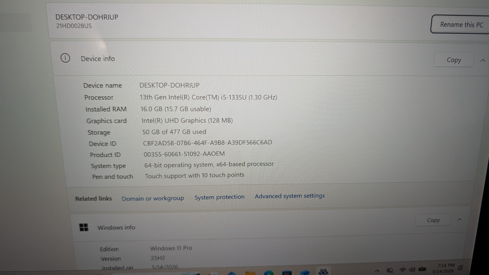 Lenovo ThinkPad T14, 14-Inch Laptop, with Intel Core i5 13th Gen., 512 GB SSD (Solid State Drive), Windows 11 Pro