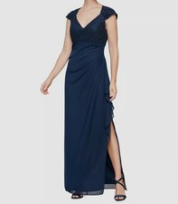 Alex Evenings Womens' Blue Lace-Bodice Cap Sleeve Dress Size 6