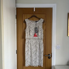 Phase Eight Women's Sleeveless Antique Cream Beige Lace Layered Dress UK 14  NEW