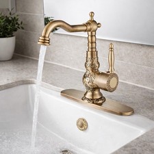 Antique Brass Bathroom Sink Faucet Waterfall Spout Single Lever Vessel Mixer Tap
