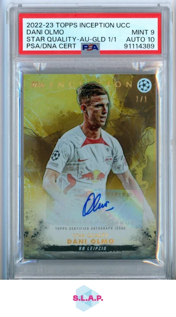 DANI OLMO 2022-23 TOPPS INCEPTION UCC STAR QUALITY-AUT-GLD 1/1 ENG PSA 8