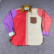 Vintage 70s Arrow Rags Colorblock Patchwork Button Up Shirt Mens Large Multi