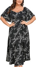 Plus Size Maxi Dress Ruffle Sleeve Off Shoulder Slit A-Line Formal
