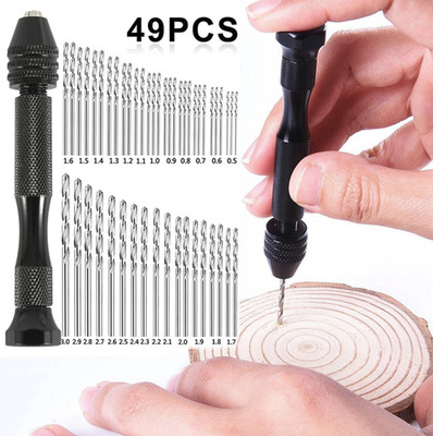 49pcs Mini Hand Drill Set 0.5-3 mm Manual Drill Bits Jewelry Craft - NEW