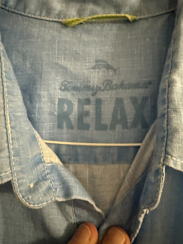 Tommy Bahama Relax Men’s XL/TG Blue Solid Linen Long Sleeve Button-Up Pockets