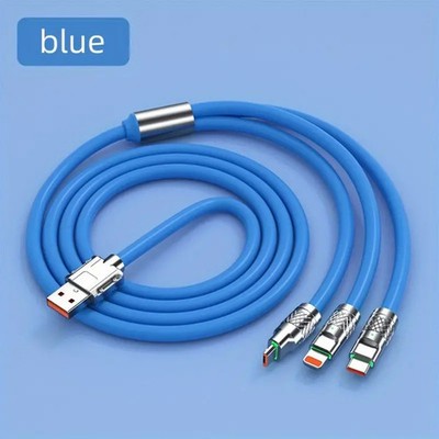 Blaues robustes Schnellladekabel mit mehreren Köpfen: USB C, Beleuchtung & Micro USB