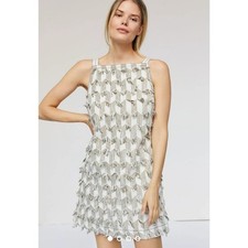 Anthropologie Womens Tan Beige Fringe Ladder Back Shift Dress Small