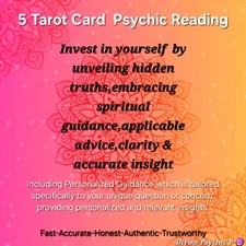 Psychic 5 Card Tarot Spread,Intuitively Channeled Insight
