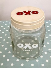 Original Vintage OXO Shop Storage Jar Glass With Screw Top Lid 7”